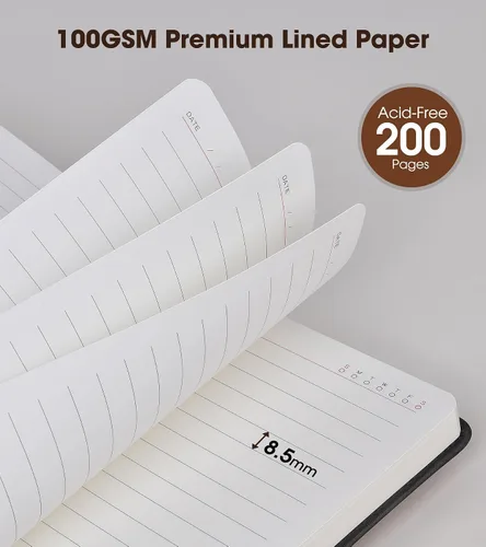 Vista 4 de vfaejll Cuaderno de cuero rayado A5, juego de diario personal de tapa dura con bolígrafo y caja de regalo, 100 páginas de 2.95 oz/yd² de papel
