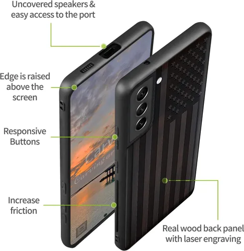 Vista 9 de Carveit Funda de madera real y TPU para Galaxy S21, funda protectora a prueba de golpes, funda de madera única y elegante, compatible con Samsung