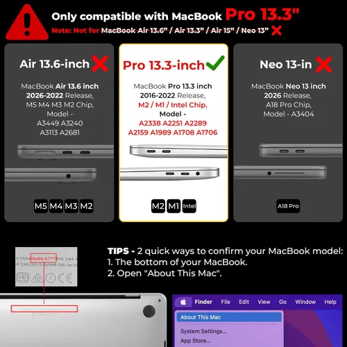 Vista 2 de EooCoo Funda compatible con MacBook Pro de 13 pulgadas, versión 2022-2016, chip M2 M1, carcasa dura transparente, fácil de instalar, funda