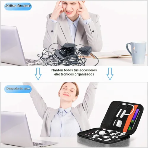 Vista 5 de FINPAC Bolsa organizadora electrónica para cable/cable/cargador/USB/tarjeta Negro y gris