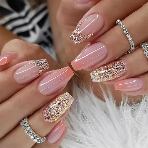Vista 8 de Uñas postizas medianas con diseño de ataúd SWEKKE a presión, uñas postizas de cobertura completa rosa con diseños de flores, uñas adhesivas C1