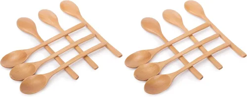 Vista 7 de HAKSEN Cucharas de madera, 6 cucharas de sopa de madera de 9 pulgadas para comer, mezclar, agitar, cuchara de mango largo para estilo japonés