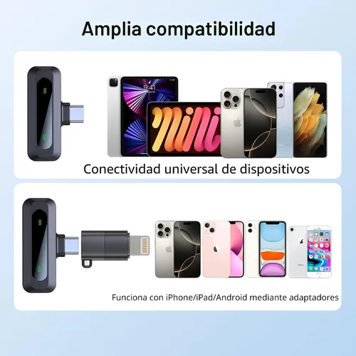 Vista 7 de Micrófono inalámbrico mini para iPhone 15/16, iPad, Android, micrófono inalámbrico Lavalier con reducción de ruido, micrófono de solapa USB C