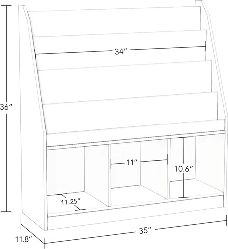 Vista 3 de RiverRidge Estantería para niños con 4 estantes y tres cubículos, blanco (02-251), 11.81"P x 35"A x 36"Al Estantería para sala de juegos con 4