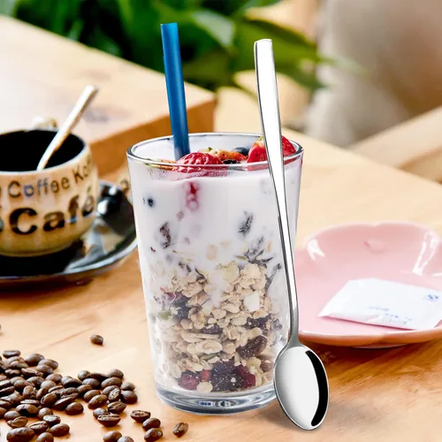 Vista 5 de Cuchara de té de crema helada de acero inoxidable de mango largo, juego de 12