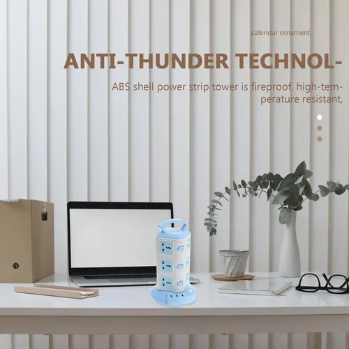 Vista 5 de Tira de alimentación USB azul con tomas de corriente a prueba de fuego, carcasa de abdominales, cable de extensión resistente a altas temperaturas