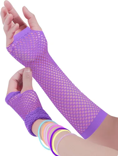 Vista 4 de Traje de niños de los años 80 para niñas, falda tutú, calentadores de piernas, guantes de red, collar, accesorios de disfraz de los años 80, vestido