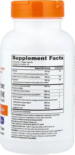 Vista 2 de Doctor's Best Glucosamina Condroitina MSM + Ácido Hialurónico con OptiMSM con Colágeno BioCell, Soporte Articular, Sin OMG, Sin Gluten y Soja, 150