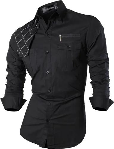 Vista 38 de jeansian - Camisas de manga larga de ajuste entallado para hombre (8397), con botones, informales y de vestir.