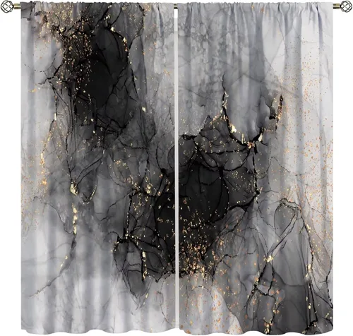 Vista 24 de Cortinas degradadas grises y negras, con textura geométrica moderna abstracta para cocina, dormitorio, sala de estar, juegos de 2 paneles
