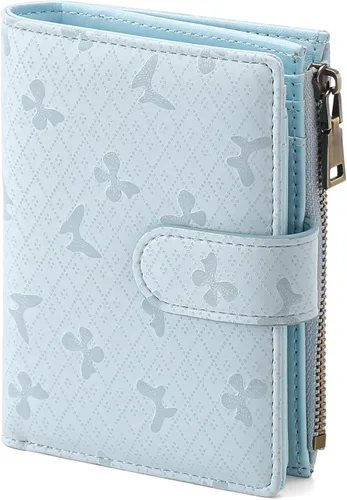 Vista 14 de GAEKEAO Cartera pequeña de cuero vegano con bloqueo RFID plegable para mujer, tarjetero compacto con bolsillo con cremallera y ventana
