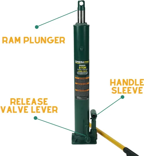 Vista 4 de Omega Pro Gato hidráulico largo Ram - Capacidad de 8 toneladas con base plana para tienda de garaje auto, OP800S