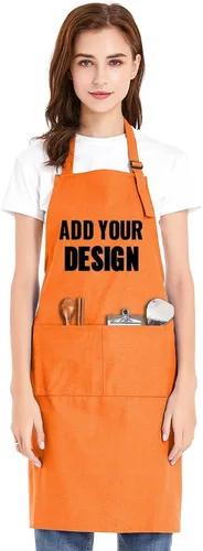 Vista 9 de TopTie Delantal con babero unisex de impresión personalizada, delantal ajustable de cocina de chef de lona de algodón con bolsillos