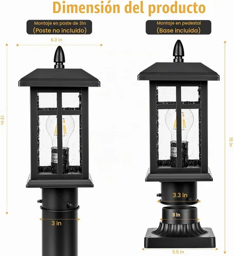 Vista 2 de Brilvibera Lámpara de Poste Exterior Negra de Anochecer a Amanecer, Lámpara de Poste con Montaje en Pilar, Farol de Poste Exterior Impermeable
