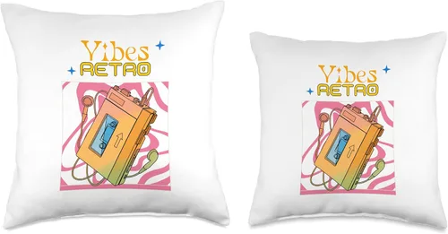 Vista 3 de Retro Vibes Walkman Headphones Design Vintage 80s & 90s Throw Pillow