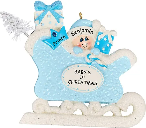 Vista 3 de Adorno 3D personalizado para la primera Navidad del bebé 2025 para niño Adorno de la primera Navidad del bebé 2025 Adornos de bebé para árbol