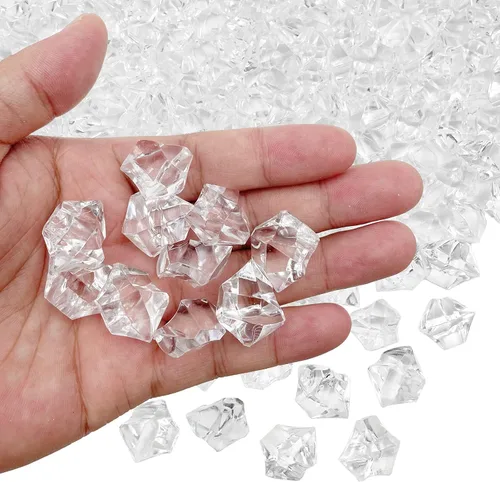 Vista 8 de Cubitos de hielo falsos, 1000 piezas de rocas de hielo acrílicas para centros de mesa, 0.433 x 0.551 in de dispersión de mesa de hielo artificial