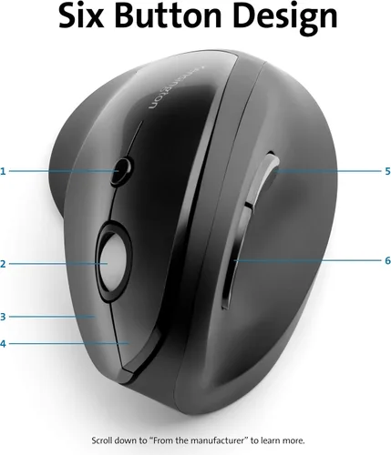 Vista 5 de Kensington Pro Fit Ergo - Mouse inalámbrico vertical, negro (K75501WW), 2.8 x 3 x 4.4 pulgadas El agarre vertical reduce la tensión de la muñeca