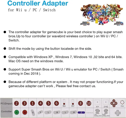Vista 7 de Y Team Adaptador de controlador para Gamecube compatible con Nintendo Switch Super Smash Bros Switch Gamecube Adaptador para WII UPC con 4 puertos