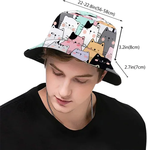 Vista 3 de Sombreros de pescador de gato lindo de moda para el sol plegable al aire libre de dibujos animados gato pescador sombrero para mujeres y hombres