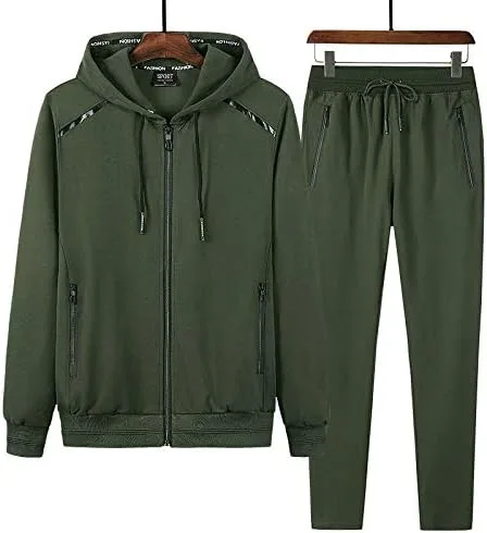 Vista 3 de INVACHI Conjunto deportivo de 2 piezas con cremallera completa para hombre, chaqueta casual con capucha y pantalones deportivos