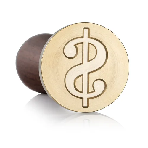 Vista 2 de Mceal Sello de cera, cabeza de latón con mango de palisandro, 1.2"(30mm) de diámetro, (signo de dólar)