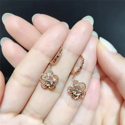 Vista 3 de SAGEKING 2024 New 585 Purple Gold Plated 14K Rose Gold Openwork Double Sided Flower Snowflake Earrings For Women Fashion Ear Buckle Charm Jewelry