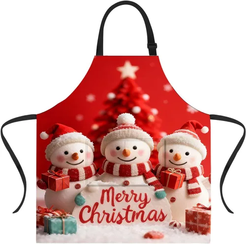 Vista 14 de ANNA QUEEN Delantal de Feliz Navidad para mujeres y hombres con bolsillos, delantal de muñeco de nieve, delantal de cocina ajustable para cocinero