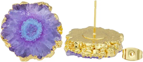 Vista 2 de SUNYIK aretes con pasadores de cuarzo natural para mujer, Base con chapado de oro, SUNGDL003103