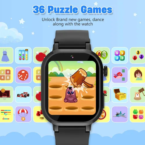 Vista 3 de Wiszodet Reloj inteligente impermeable para niños, regalo para niños de 3 a 12 años con 39 juegos, pantalla táctil HD, reproductor de música, cámara