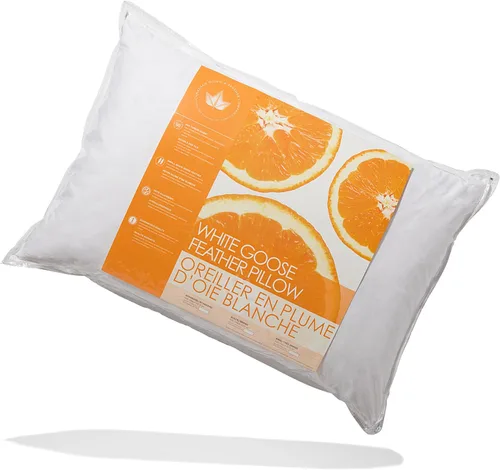 Vista 2 de Canadian Down & Feather Co. - Almohada de plumas de ganso blanco de soporte medio, tamaño estándar, carcasa de 255 hilos, 100% algodón, relleno