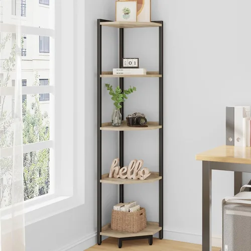 Vista 10 de Hzuaneri - Estantería de esquina, estante de libros de esquina, unidad de estante de almacenamiento con marco de metal, soporte para plantas