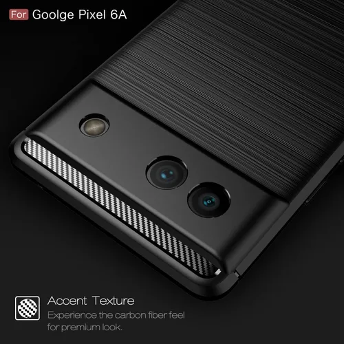 Vista 5 de Funda compatible con Google Pixel 6a, diseño de textura de fibra de carbono, absorción de golpes antiarañazos, ajuste delgado, color negro