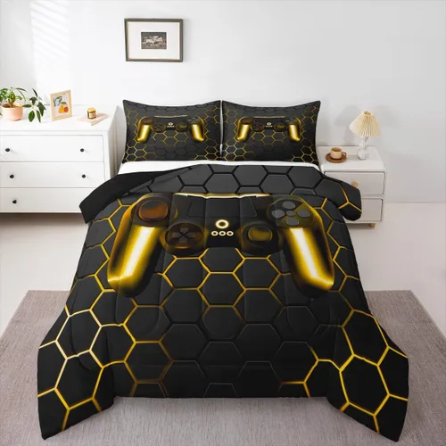 Vista 15 de Edredón de videojuegos para niños y adolescentes, juego de ropa de cama individual, juego de edredón para niños y jugadores, decoración del hogar