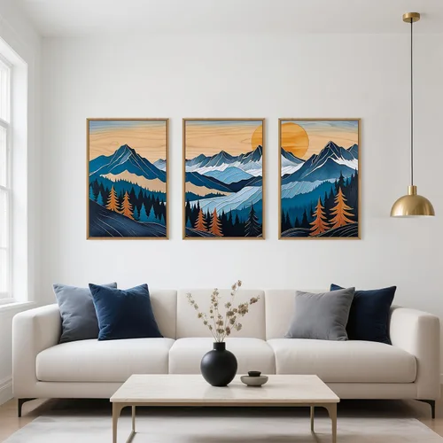 Vista 33 de Celestdeco Juego de arte de pared en lienzo abstracto y neutro grande con marco naranja, moderno y minimalista para pared, diseño geométrico bohemio