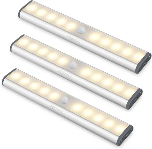 Vista 7 de LEPOTEC Luces LED de cocina debajo del gabinete, sensor de movimiento inalámbrico, luces LED recargables para gabinete, funciona