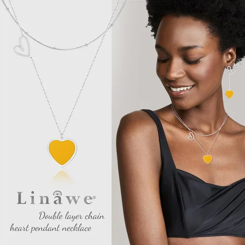 Vista 2 de Linawe Collares con dije de corazón en capas para mujer, de acero inoxidable, hipoalergénicos, juego de collar en capas, joyería de preppy