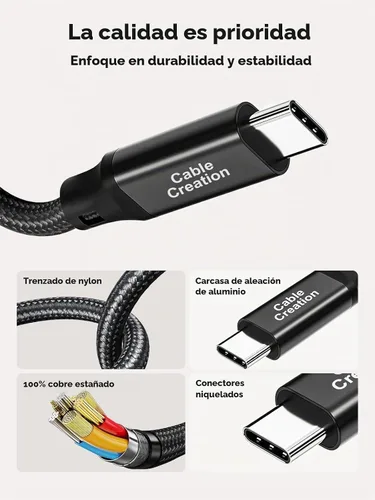 Vista 8 de CableCreation Cable USB C de 10 pies de carga rápida, cable USB C a C 4K