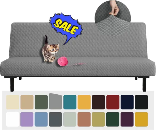Vista 11 de YEMYHOM Funda para Futón Diseño Jacquard Más Reciente de Alta Elasticidad para Sofá Cama sin Brazos, Protector de Muebles Antideslizante con Parte