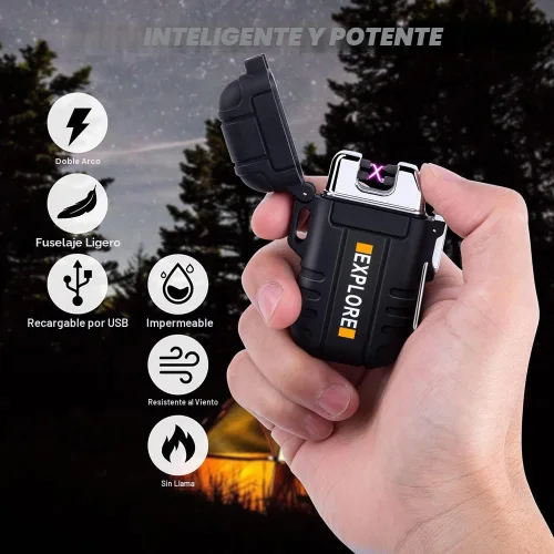 Vista 3 de LcFun - Encendedor eléctrico impermeable, doble arco a prueba de viento, recargable por USB, sin llama, plasma para campamento, senderismo
