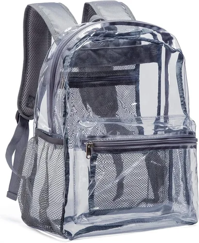 Vista 7 de Vorspack Mochila transparente para escuela, bolsa transparente resistente Negro