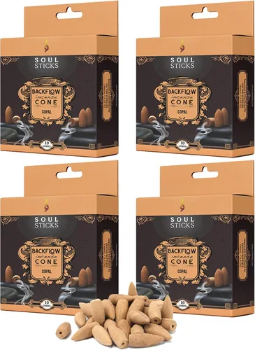Vista 22 de Conos de incienso de reflujo – 40 conos orgánicos hechos a mano para quemador de cascada Paquete de 4 aromas aromáticos de larga duración Go Away