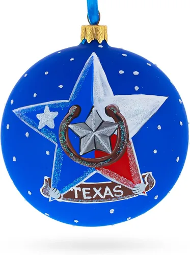 Vista 2 de I Love Houston, Texas, USA Bola de cristal Adorno de Navidad de 4 pulgadas Hand Painted in Ukraine, German Glass, Italian Paints, Hanging Ribbon