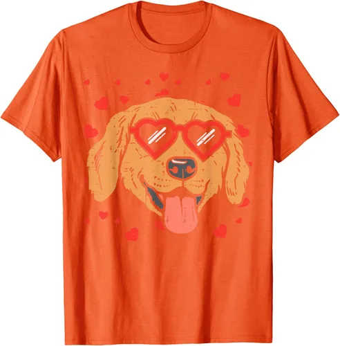 Vista 104 de Golden Retriever cara corazón gafas día de San Valentín perro regalo camiseta Negro