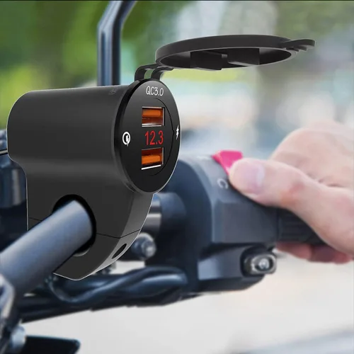 Vista 9 de Riloer Impermeable 12V motocicleta QC3.0 Dual USB cargador puertos adaptador de corriente con voltímetro digital para teléfonos inteligentes
