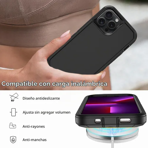 Vista 5 de Funda para iPhone 13 Pro Max con 2 protectores de pantalla, protección contra caídas a prueba de golpes, cuerpo completo, resistente, 3 capas, Negro