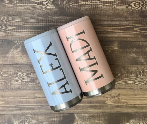 Vista 5 de Enfriador de latas delgado personalizado de acero inoxidable, enfriador de latas delgadas grabado con láser, funda de acero inoxidable de 12 onzas