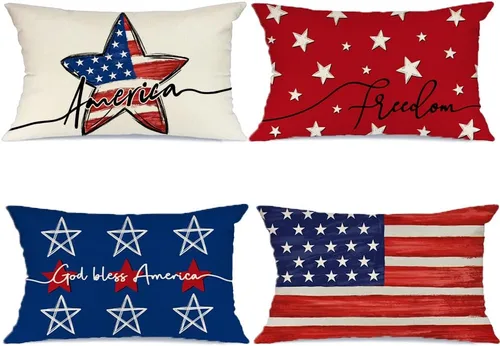 Vista 12 de GEEORY Juego de 4 fundas de almohada de 18 x 18 pulgadas para el 4 de julio, Dios bendiga Estados Unidos, estrellas valientes, a rayas, decorativas
