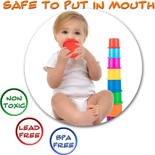 Vista 4 de Driddle Coloridas tazas apilables y anidadas, 8 tazas, divertido juguete de aprendizaje de color, gran juguete de baño y playa para bebés y niños