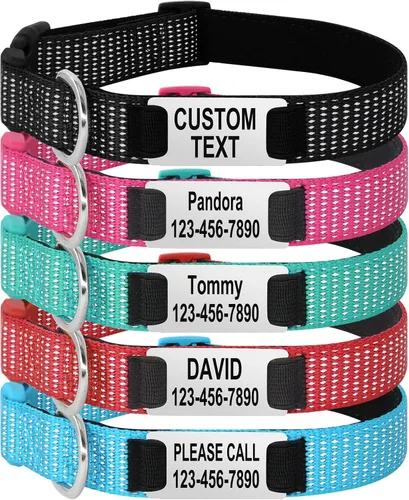Vista 7 de Collares reflectantes personalizados para perro, collar de identificación de acero inoxidable grabado personalizado, collar de identificación